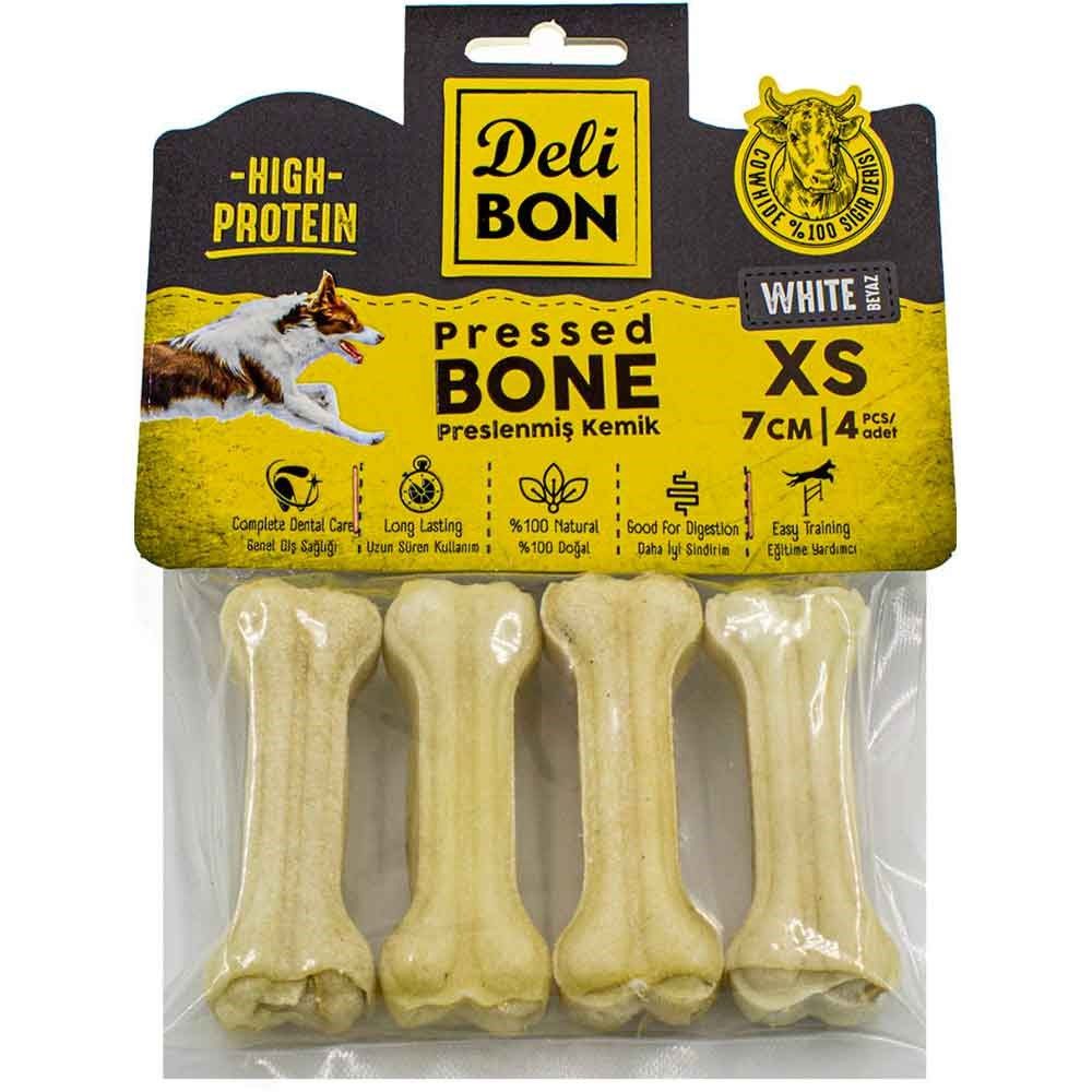 DeliBon Deri Press Köpek Kemik 7Cm Xs Boy 4Lü Paket Beyaz