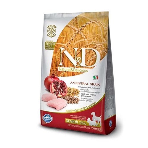 ND Düşük Tahıllı Tavuk Nar Yaşlı Mini ve Orta Irk Köpek Maması 2,5 Kg