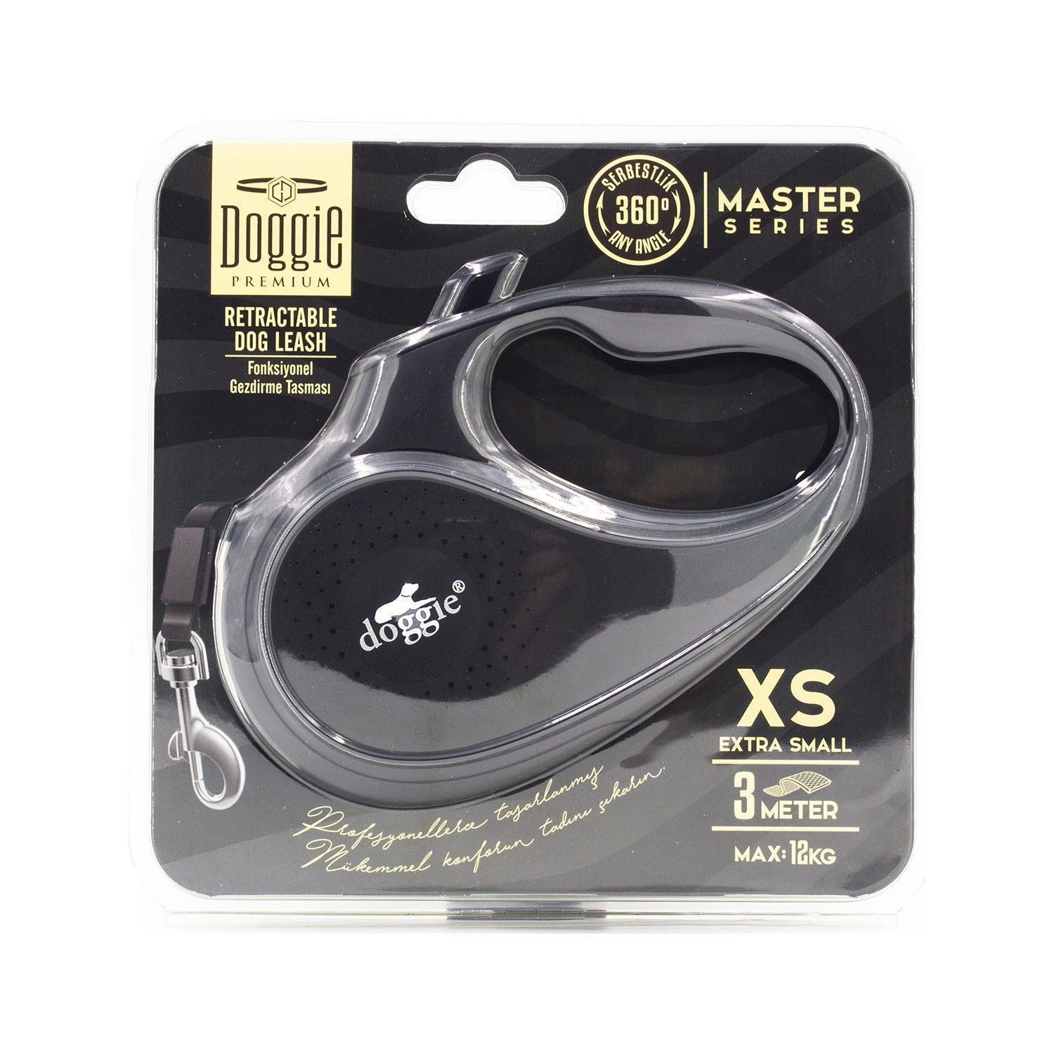 Doggie Otomatik Köpek Tasması Master XS 12 Kg 3M Siyah