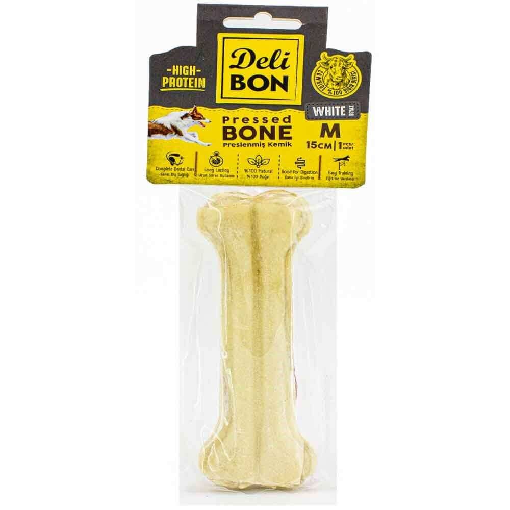DeliBon Deri Press Köpek Kemik 15 Cm Beyaz 1 Ad