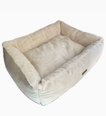 Pawland tavşan tüyü peluş kedi yatağı, küçük ırk köpek yatağı krem 70x55cm