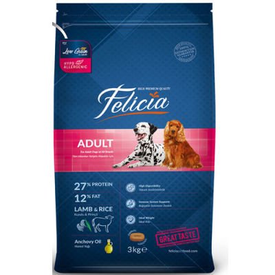 Felicia Düşük Tahıllı Kuzulu ve Pirinçli Yetişkin Köpek Maması 3 Kg