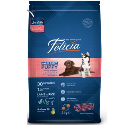 Felicia Puppy Düşük Tahıllı Kuzu Etli Büyük Irk Yavru Köpek Maması 3 Kg
