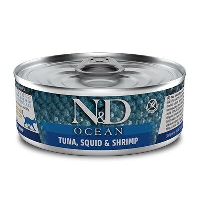 ND 2024 Ocean Ton Balığı, Mürekkep Balığı ve Karides Kedi Konservesi 80 Gr